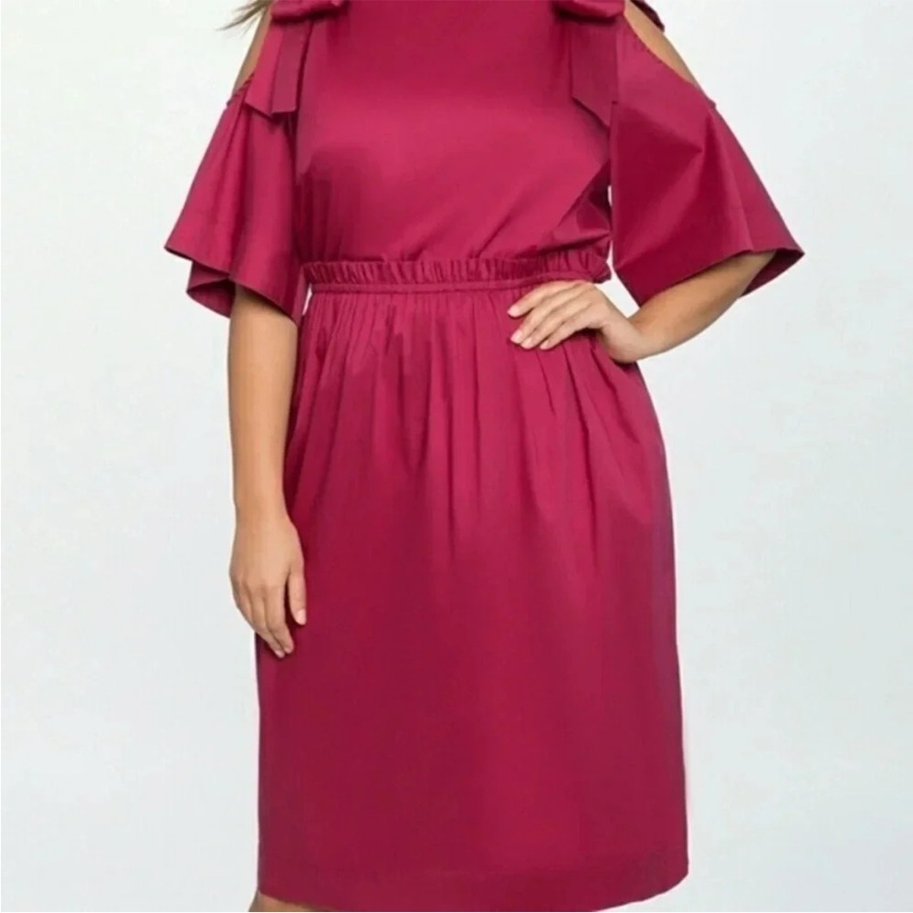 ELOQUII | Burgundy Cold Shoulder Bow Tie Midi Cocktail Party Dress Plus Size 18